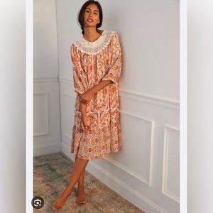 Anthropologie Floral Lace Lounge Dress